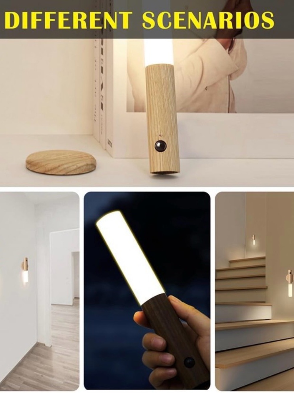NEW 2pk Wooden Motion Sensor Night Lights,
Magnet Body Hallway Rechargeable LED - Picture 2 of 9